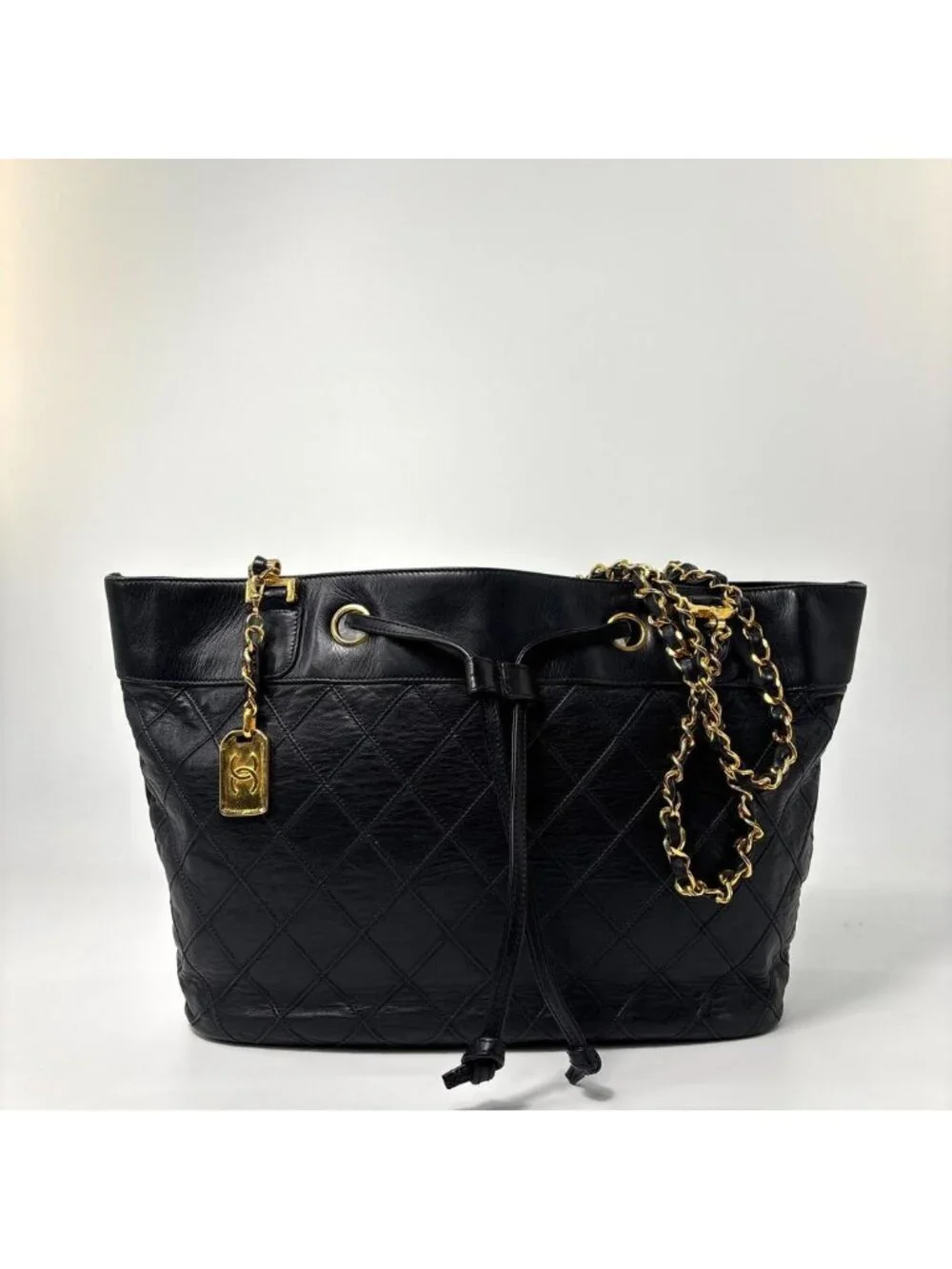 Chanel Bicolor Chain Tote Shoulder Bag Black